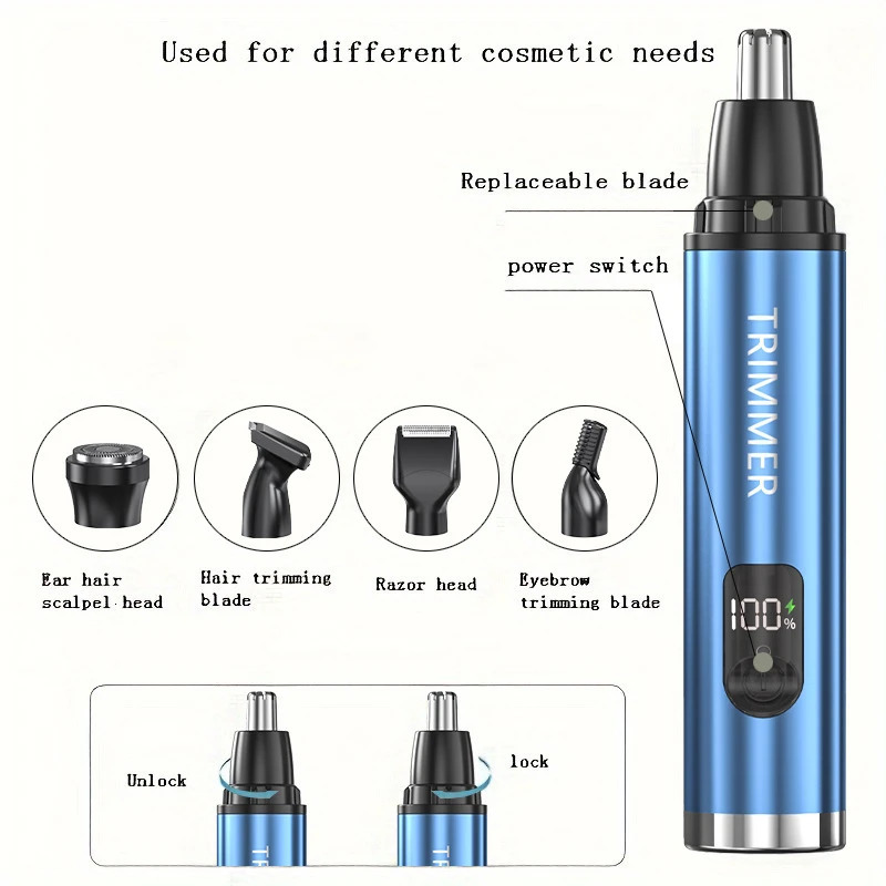 5-in-1 Electric Nose Hair Trimmer Digital Display Type-c Charging Armpit Hair Eyebrows Ear Hair Beard Trimmer 2025 250604