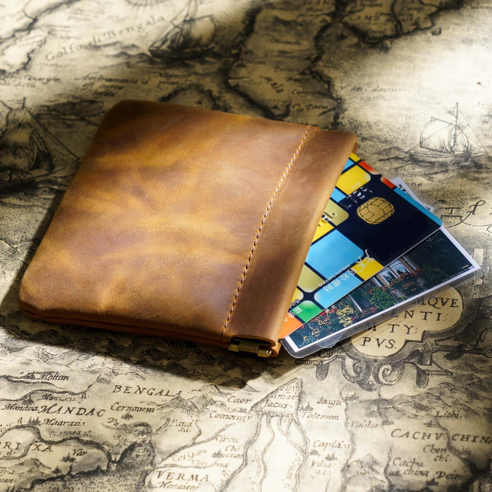 AutoRebound Closure Cowhide Coin Purse Organizer Leather Wallet Mini Money Bag 250605