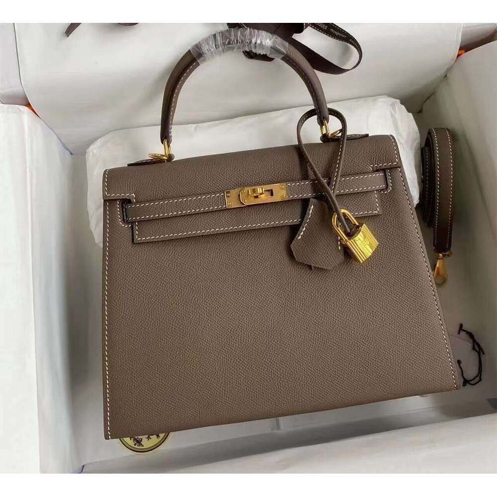 Designer Womens Brown customs Handbag 25cm Genuine Leather Handmade Lock Inner Zipper Pocket Fashion Shoulder Bag tote Designer Bags Handbag Handmade
