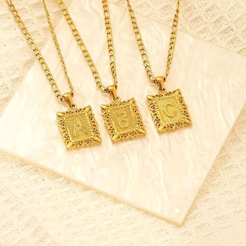 MECYLIFE 18K Gold Figaro Chain Women Fashion Letter Initial Pendant Necklace Stainless Steel Hollow Letter Necklace Alphabet