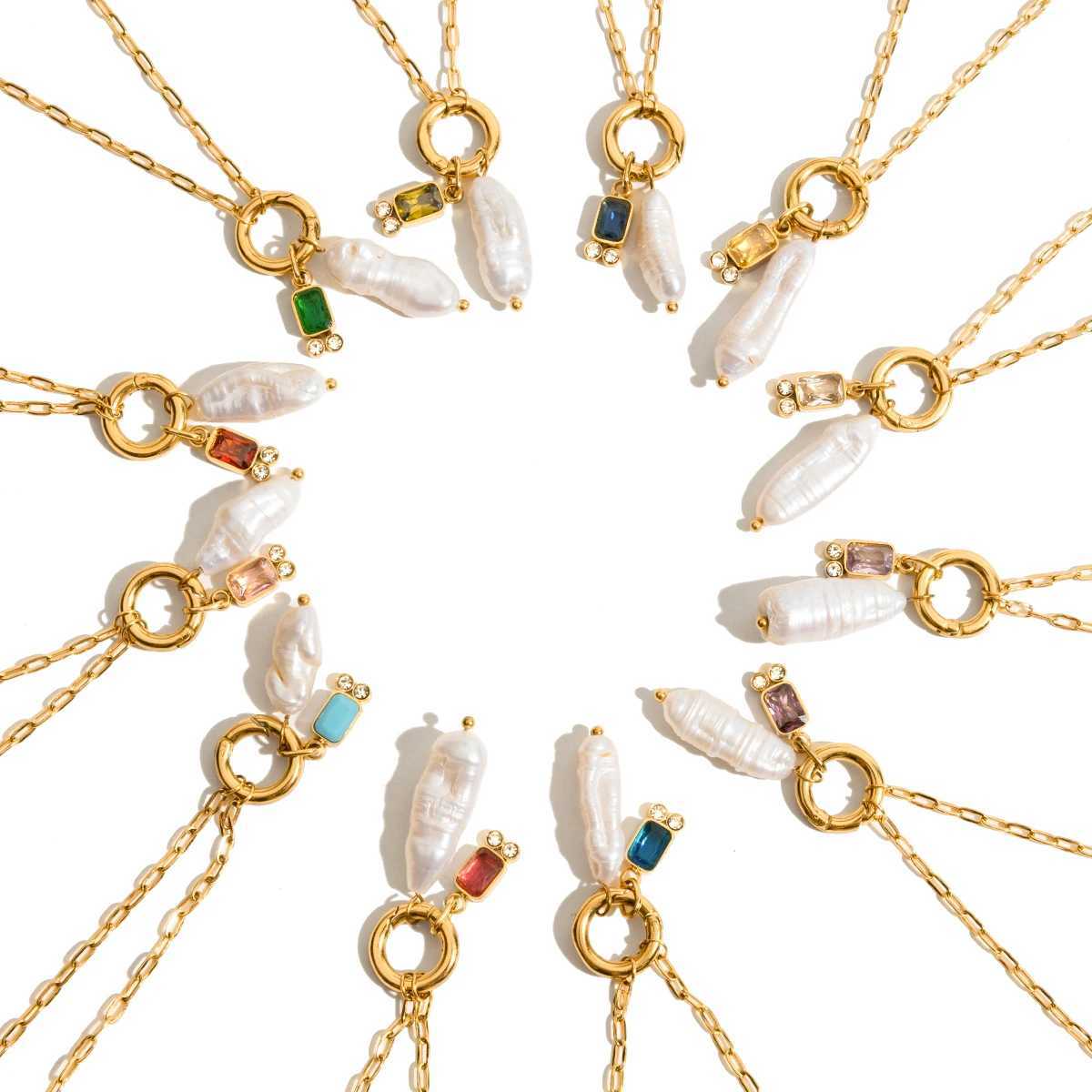 Youthway Natural Pearls And Color Zirconia Pendant Necklace Stainless Steel Jewelry 12 Birthstones Lucky Pendant Necklace Gift XJ250604