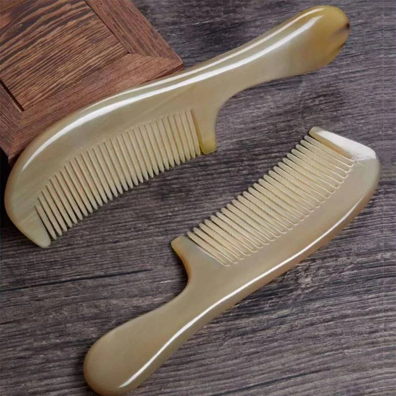 Natural Ox Horn Comb Anti-Static Fine Tooth Hair Styling Detangling Comb with Handle for Men Women Head Scalp Health Care 250603