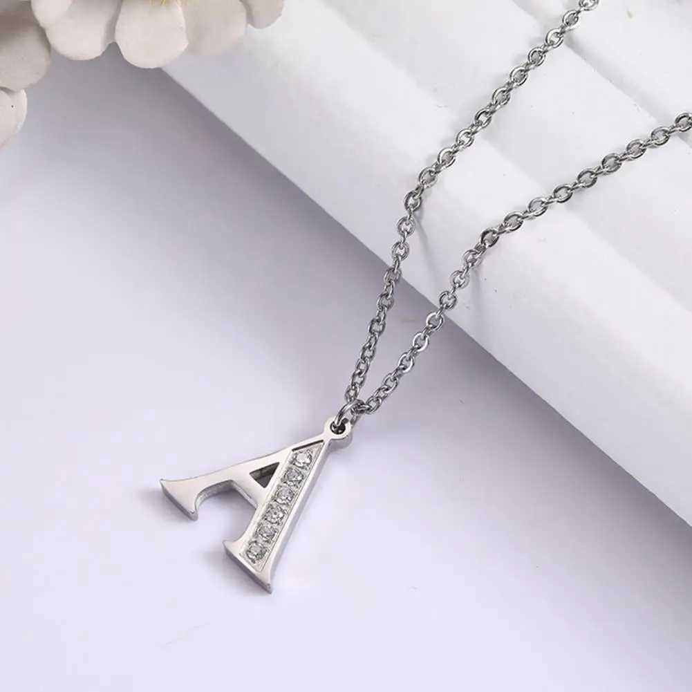 Men Women Initial Necklace 26 Letters Rhinestones Unisex Neck Chain Exquisite Electroplated Shiny Necklace Jewelry Accessories XJ250604