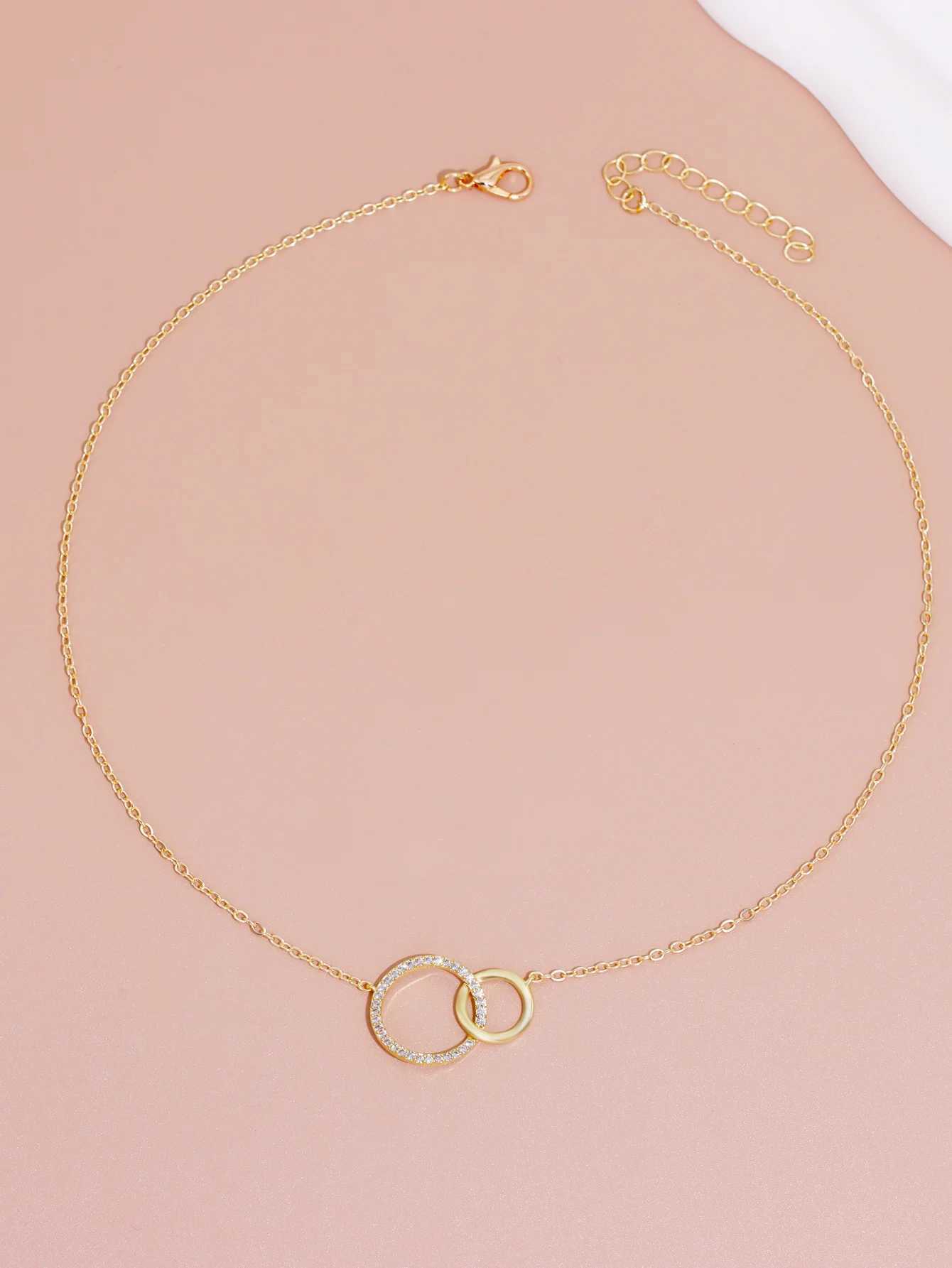 Stainless Steel Necklaces for Women Fashion Thin Chain Minimalist Dainty Double Circle Pendant Necklace on The Neck Jewelry XJ250604