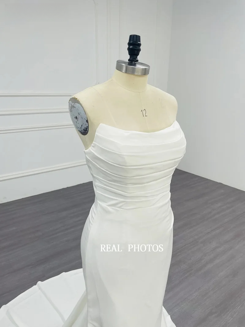 Newest Evening Dresses Sheath For Bride Mermaid Zipper Back Satin Draped Strapless Custom Made Plus Sizes