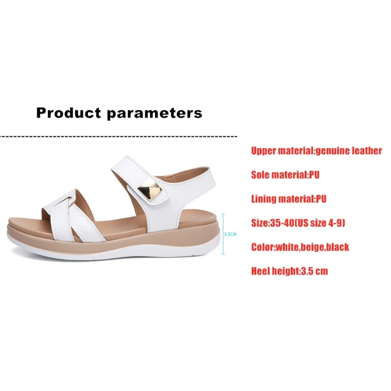 WOIZGIC Women Female Ladies Mother Genuine Leather Shoes Sandals Flats Soft Hook Loop Korean Bling Summer Beach Size 3540 250605