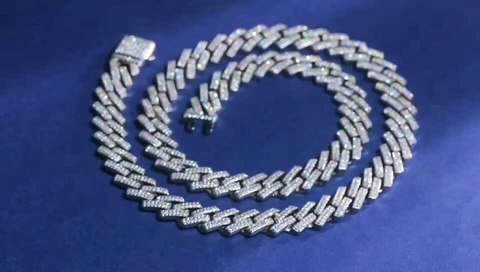 DE 14MM Cuban Necklace Two Rows Iced Out Moissanite Cuban Chain Hip Hop Men Women Chain 925 Sterling Silver Moissanite Necklaces