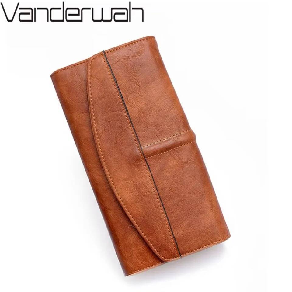Vintage Trifold Women Long PU Leather Wallet Clutch Purse Hasp Female Phone Bag Girl Card Bags Ladies High Quality