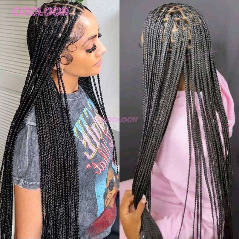 Cornrow Lace Synthetic For Black Women Knotless Box Braids Hair Twist Braid Wig Classic Braided Wigs