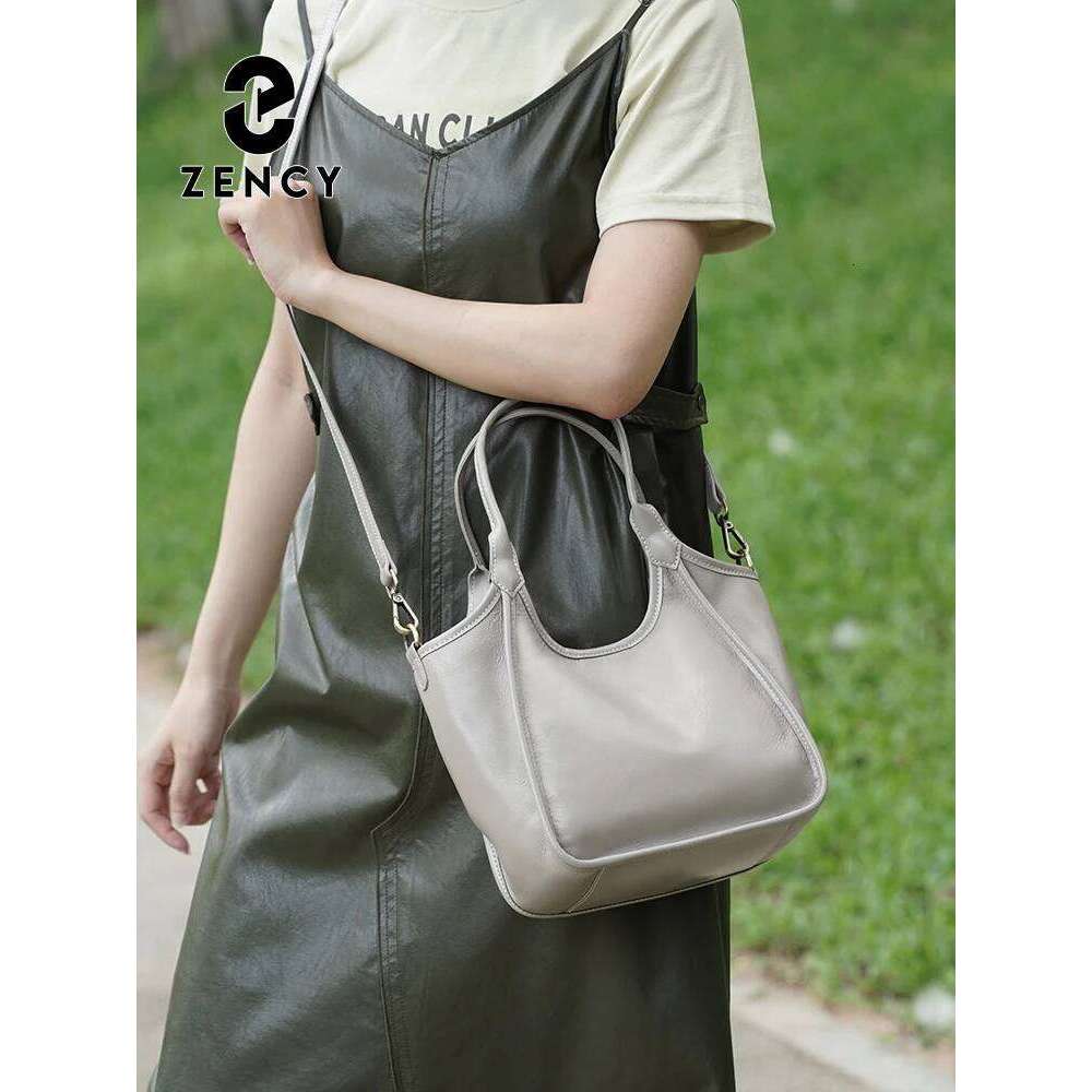 Zency Oil Wax Leather Top Handle Bags for Women Trendy 2025 Vintage Shoulder Purse Versatile Medium Size Handbag For Commute