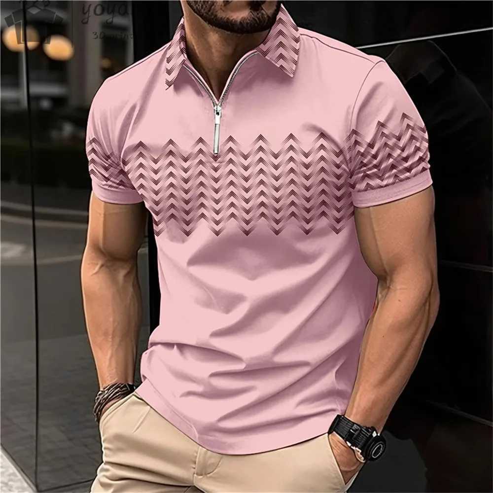 New Summer Mens Fashion Polo Shirt Lapel Short Sleeved Polo Shirt 3D Printing Business Pullover T-Shirt Mens Polo Shirts XJ250605
