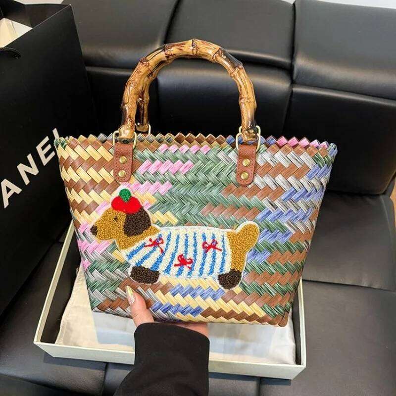 Women's Bags Designer New Retro Striped Multi-Color Tote Bag, Personalized Commuting Women's Handbag, Woven Bag