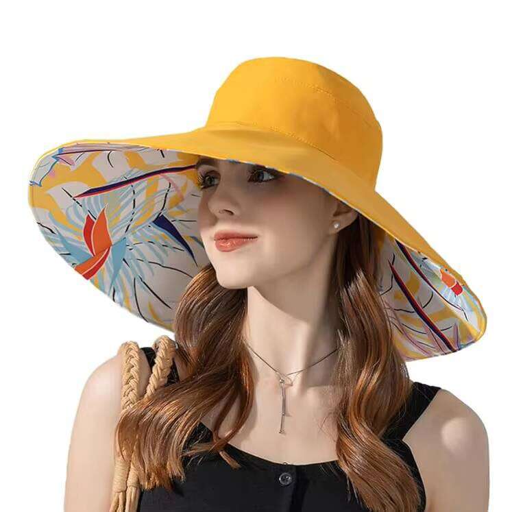 Super Wide Brim Sun Hat for Women UV Protection Summer Beach Reversible Double Side Wear Bucket Cap