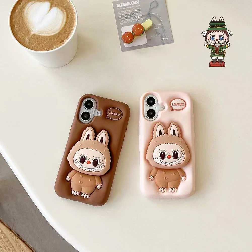 Cute Cartoon LaBuBu Monsters Soft Silicone Bracket Cover With Holder Case For Samsung Galaxy A14 A15 A54 A55 S23 S24 S25 Ultra X250605