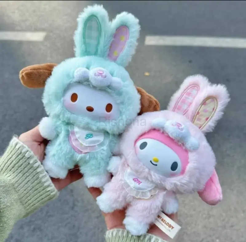Sanrio Plush Fairy Rabbit Baby Series Kuromi Cinnamoroll Hello Kitty Poseable Vinyl Doll Cute Collectible Figurine Toy Gift X250605