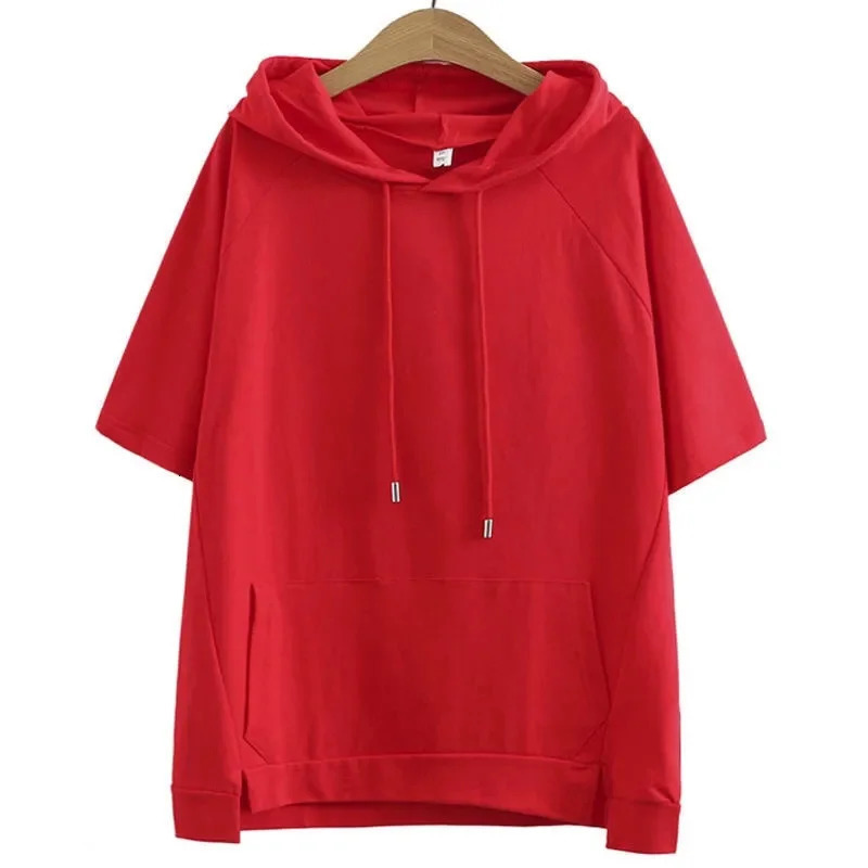 Oversize 4XL Loose Sweatshirts Women Cotton Hoodies Summer Shortsleeves Thin Tees Female Casual Pullover Tops Outerwear 250604