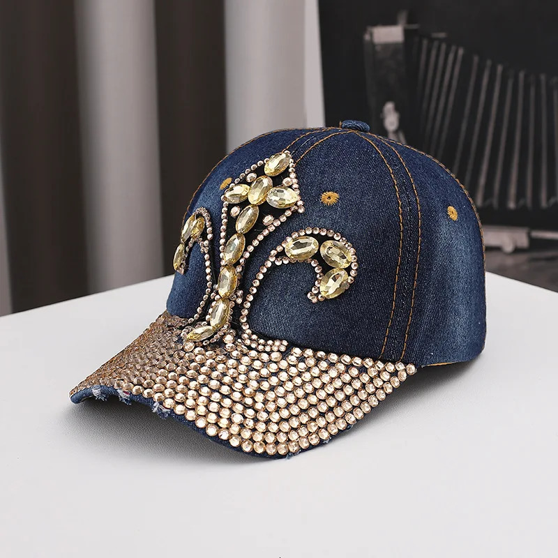Denim Diamond Studded Baseball Cap Trendy And Stylish Small Duckbill Cap Outdoor Sun Protection And Sunshade Hat 250603