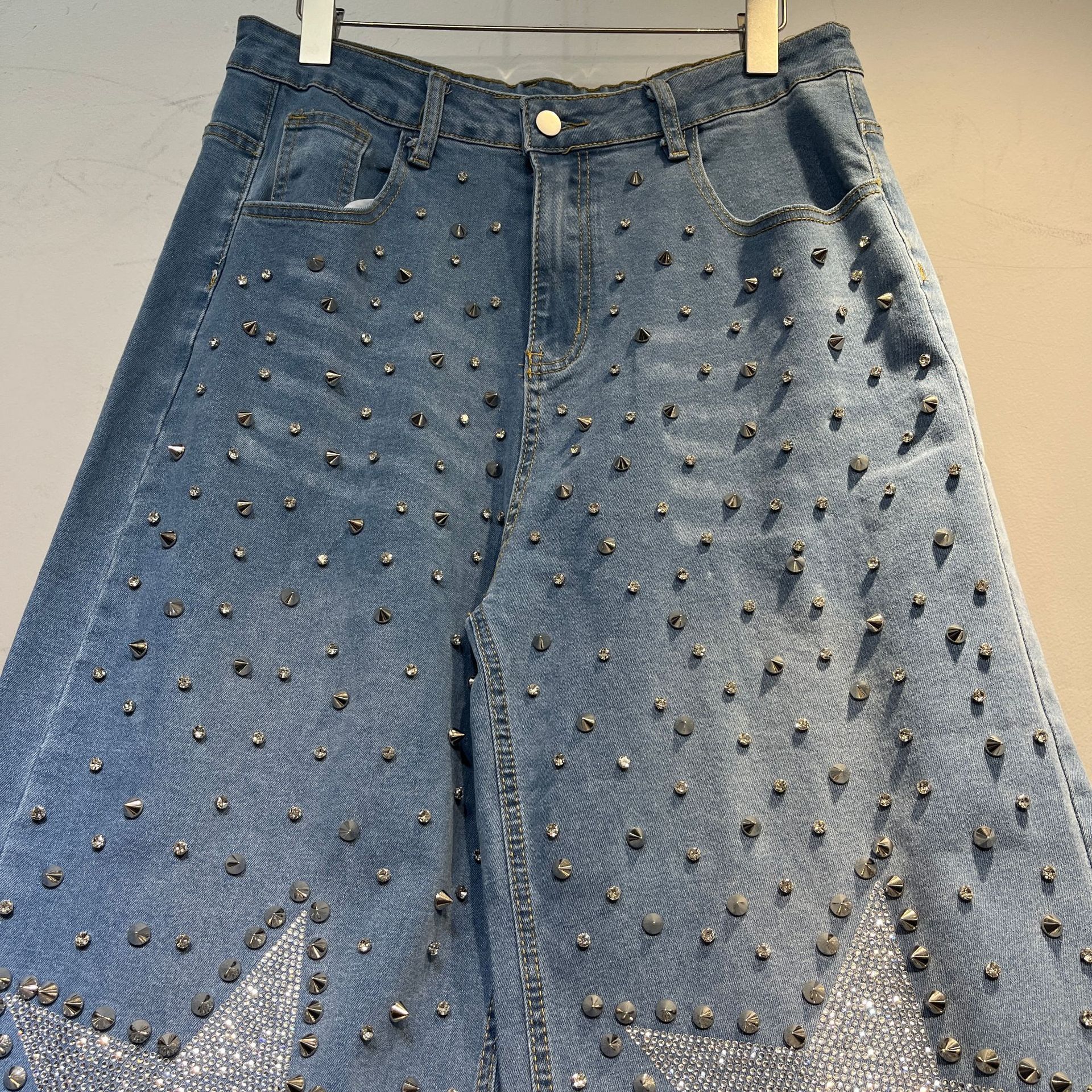 2025 Spring/Summer New Women's Pants, Retro Heavy Craft Water Diamond Women's Jeans, Spring/Summer Korean High Waist Slimming Designer Strai