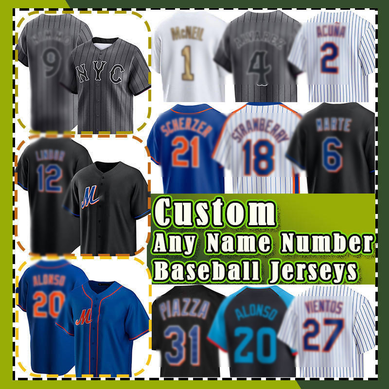 New Yorks Metss Francisco Lindor Baseball Jersey Pete Alonso Brandon Nimmo Jeff McNeil Starling Marte Juan Soto Jose Siri Mark Vientos Piazza Darryl Strawberry