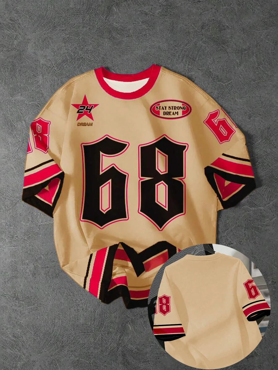 Summer mens casual simple classic sports stripe pattern size 68 and side printed round neck short sleeved Tshirt 250605