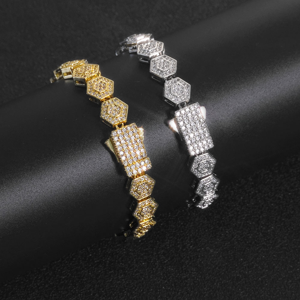 Hip Hop 8.5mm Hexagonal Rock Candy Chain Geometric Moissanite Bracelet Jewelry Accessories Mens Bracelet