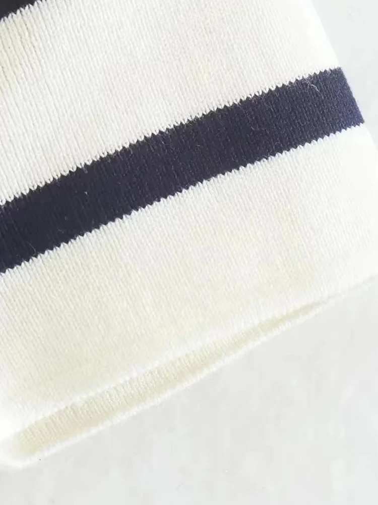 TRZA Women Fashion Striped Basic Cropped Knit Sweater Vintage O Neck Short Sleeve Female Pullovers Chic Tops 250530