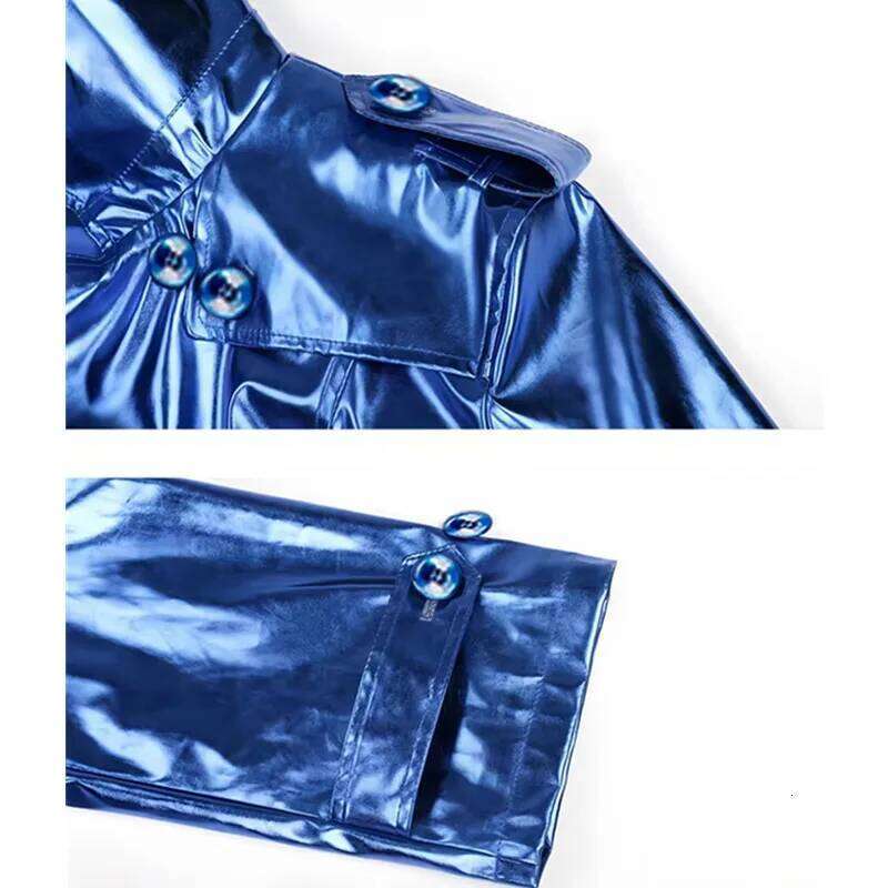 Long PU Leather Coat For Women, Fashion Overcoat, Female Clothing, New England Style, Adjustable Waist, Sequins, Spring, Autumn