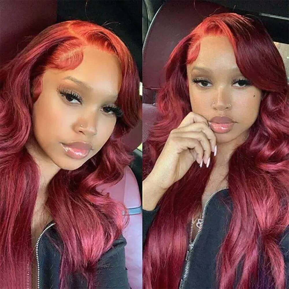 Bury Body Wave Front Human Hair 99J Red Colored 13x4 13x6 HD Lace Brazilian Frontal Pre Plucked 200 Density Women Wigs
