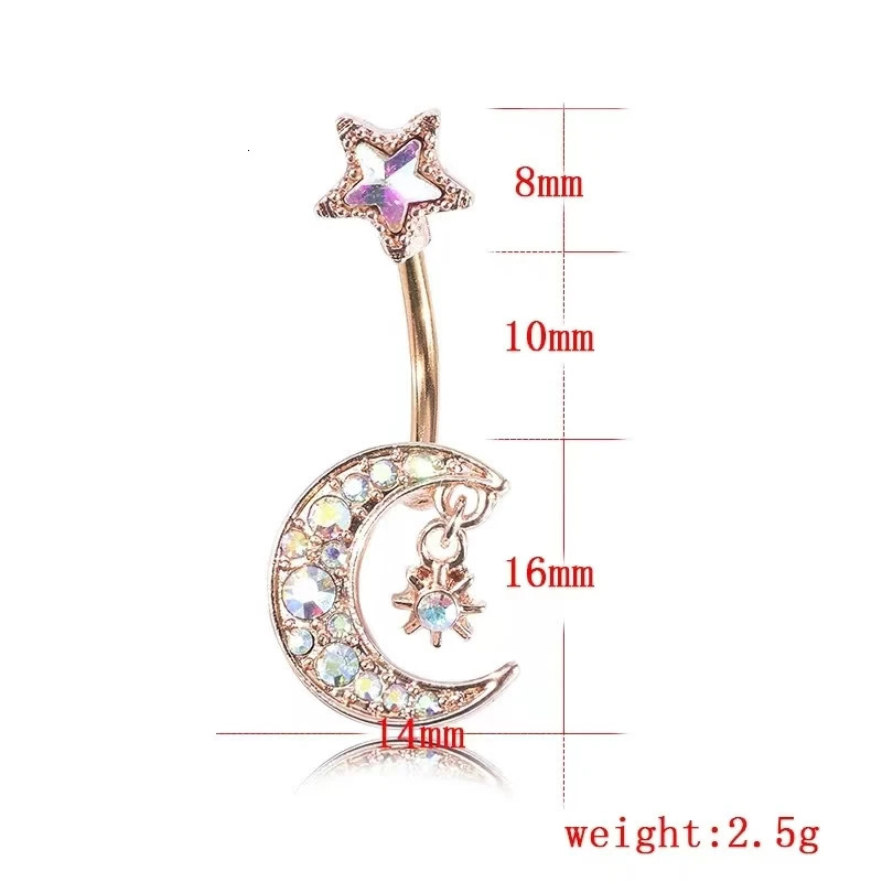 1pc Steel Dangle Belly Button Ring Moon Star Chain Navel Ring Piercing for Women Zircon Body Piercing Jewelry 250530