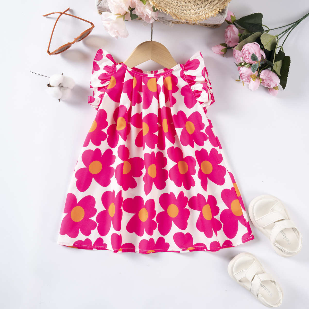 Sweet floral dress for baby girls, casual and fashionable style, designer clothing for girls, preferred for daily wear and outdoor activities LY258-AA