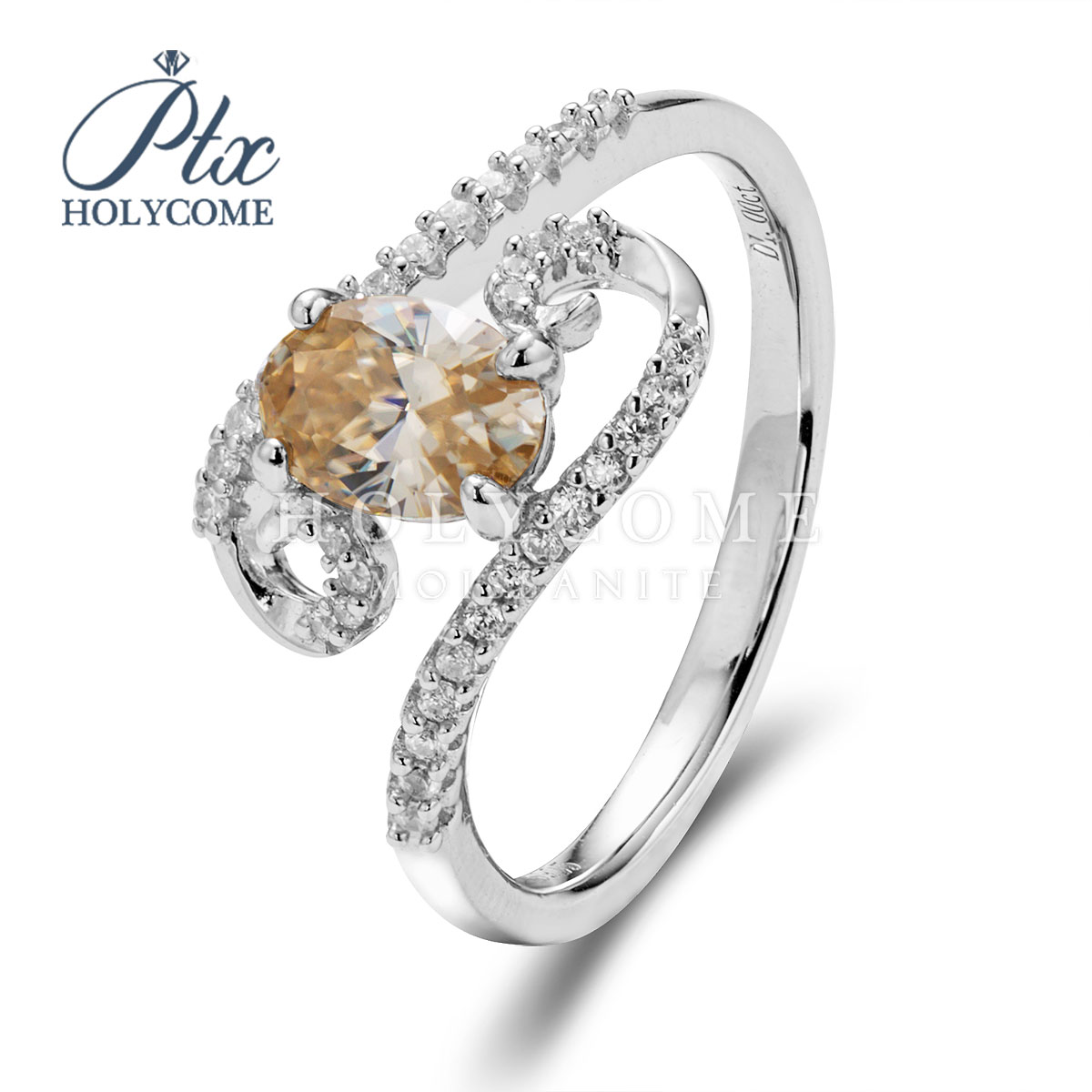 Elegant Oval Champagne Moissanite Rings Women Full Paved Dazzling 1ct Diamond 925 Sterling Silver Lady Rings Wedding Jewelry for Gift