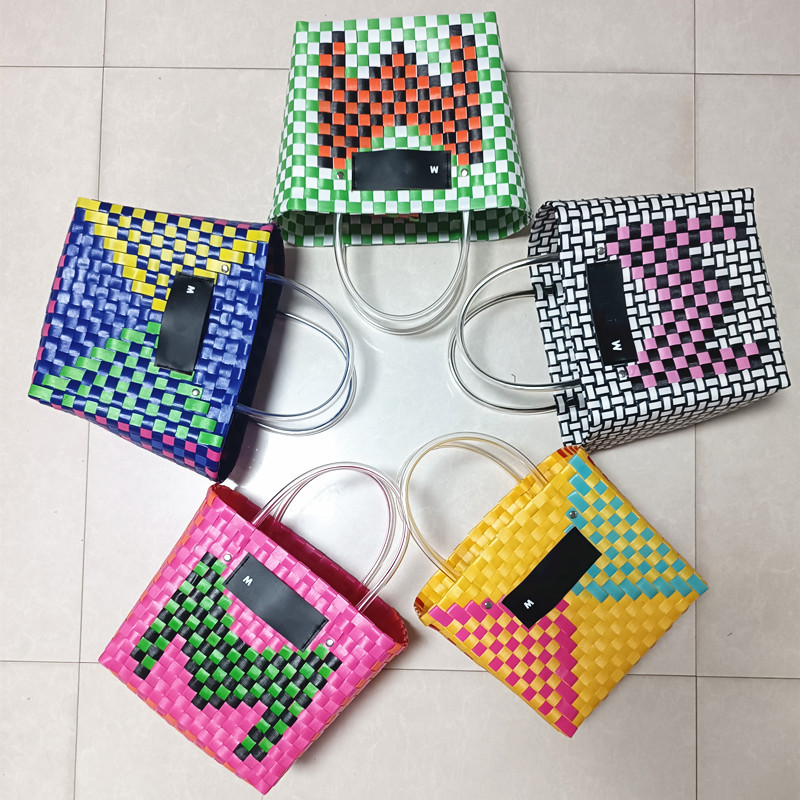 Handwoven Rattan Tote Bag Colorful Boho Beach Basket for Women Dog Carrier & Gift Bag