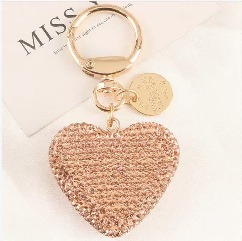 Diamond encrusted sparkling heart keychain fashion gold key ring car key pendant cute car key, handbag and backpack decorative jewellery girls gift