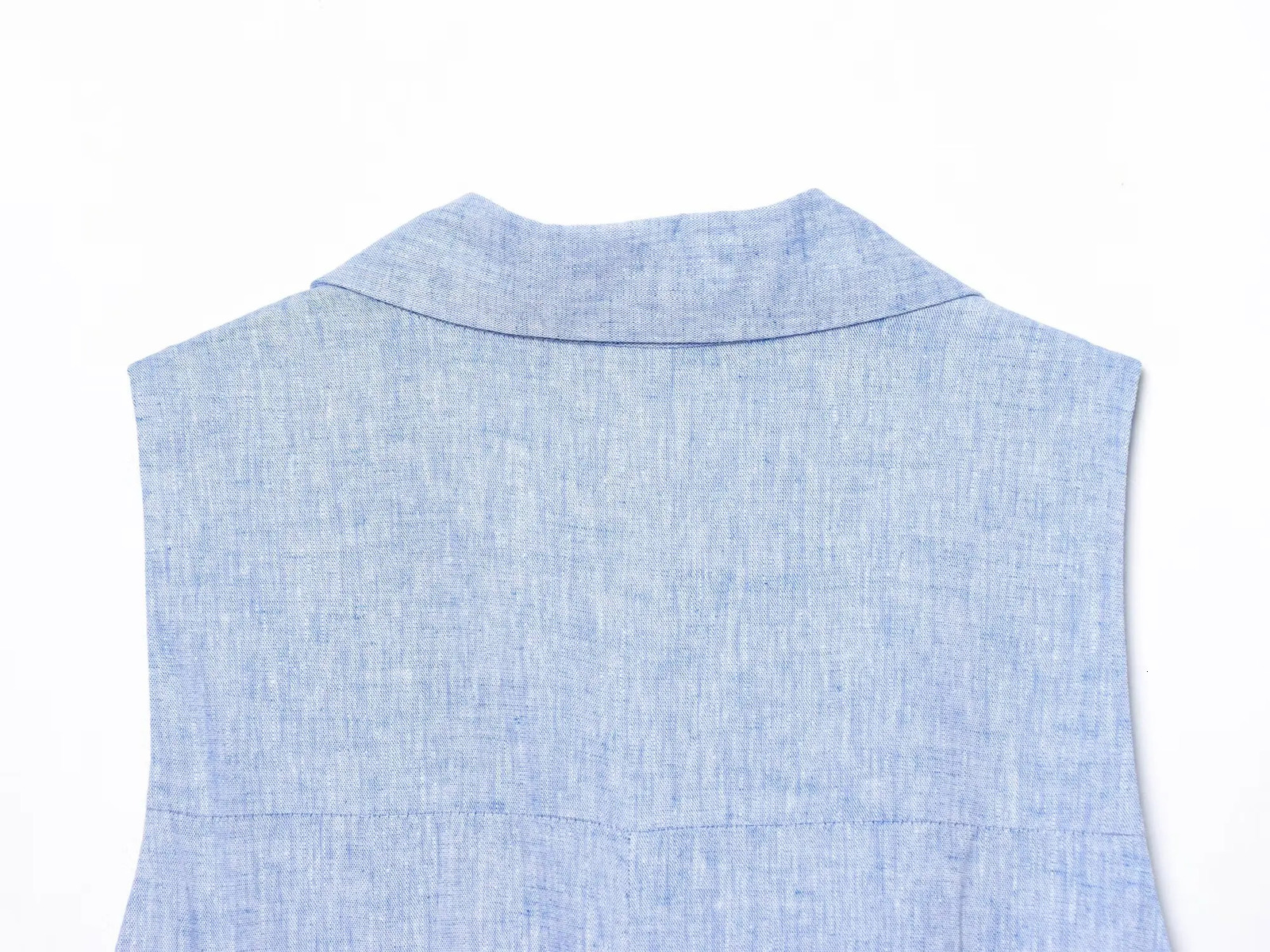 PB ZA Summer Product Womens Wear With Belt Casual Fashion Simple Suit Collar Sleeveless Midi Dress 250604