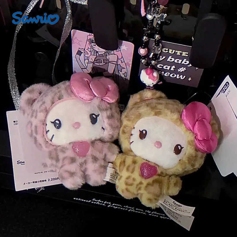 Sanrio Kawaii Hello Kitty Doll Keychain Anime Kuromi Melody Cartoon Leopard Print Kt Pendant Toys Zipper Decoration Girl Gifts X250605