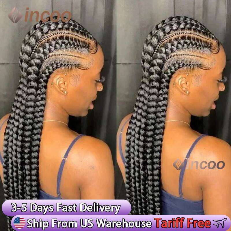 Incoo 36" Synthetic Full Braided For Black Women Jumbo Knotless Box Braid Lace Wigs Cornrow Wig Braide African Hair