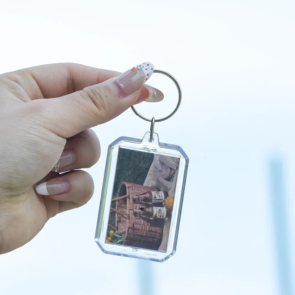 5/50pcs Transparent Rectangle Blank Clear Acrylic Insert Po Picture Frame Keyring Keychain DIY Split Ring Key Chain Gifts 250605