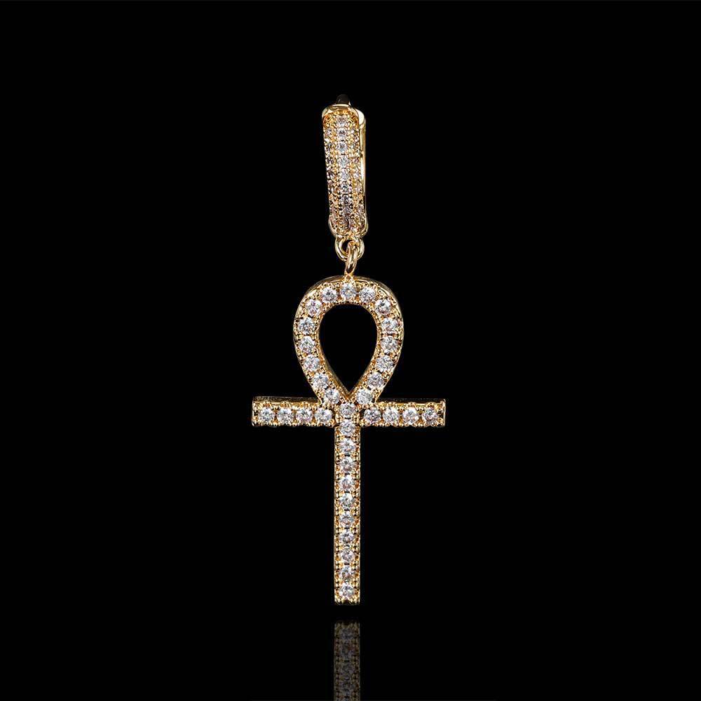 New hip hop Earrings Anhe key Cross Earrings mens and womens Micro set zircon personalized Anka Earrings moissanite