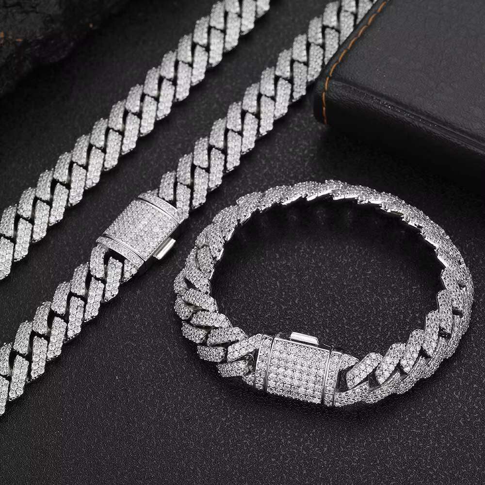 Iced Out Vvs Moissanite Diamond Cuban Link Chain 925 Sterling Silver Miami Cuban Link Chain 12mm Moissaite Cuban Chain for Men