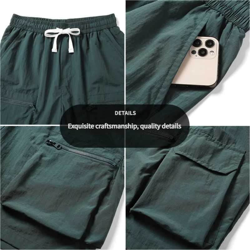 Summer Tide Work Shorts with Large Pockets Sports Outdoor Ice Silk Five-Minute Shorts Multi-Pockets Ice Feeling Casual Pants for MenXJ250605