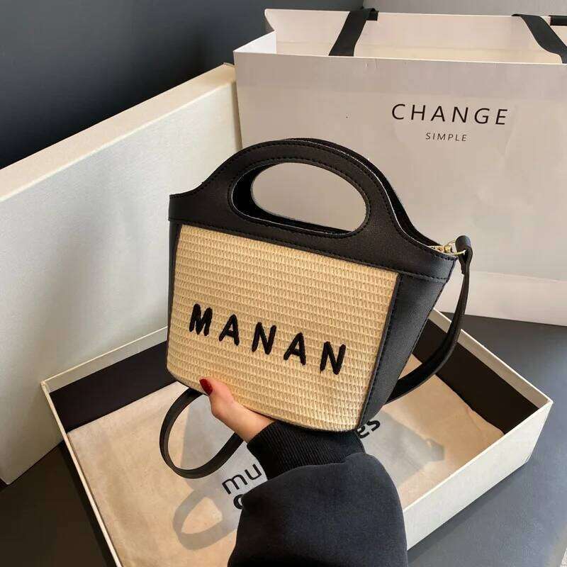 Hot Selling Women's Fashionable Woven Handbag Designer Brand New Trendy Straw Basket Female Bucket Bags Shoulder Messenger Purses