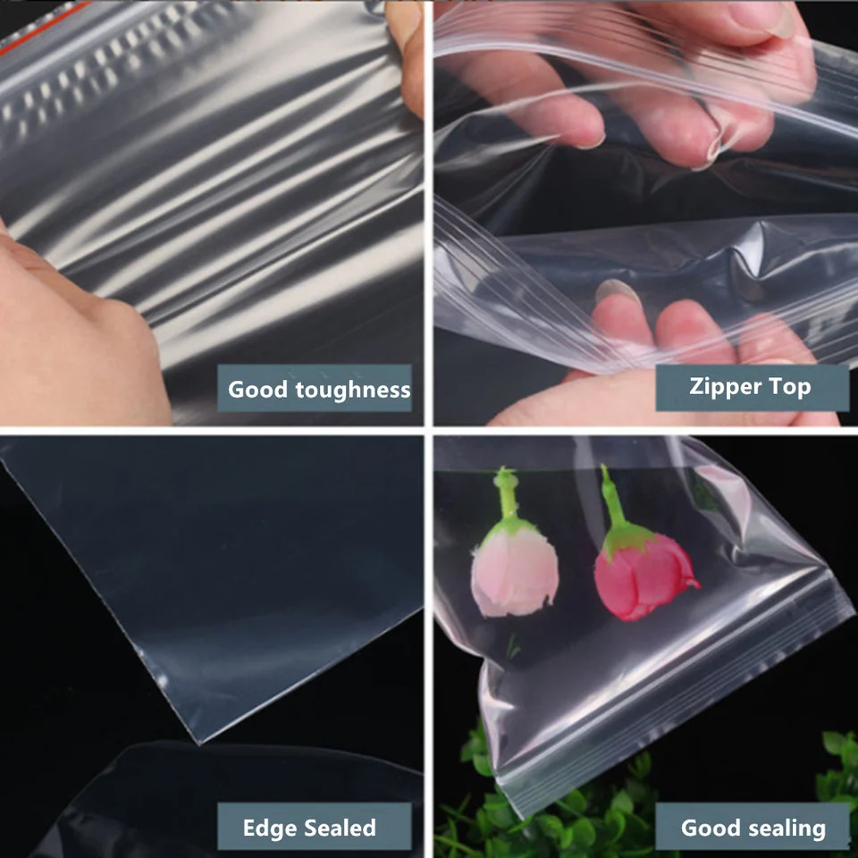 100pcs Transparent PE Zip Zipper Closure Plastic Packing Pouches - Clear Self Sealing Poly Bag Goods Gift Package 250605