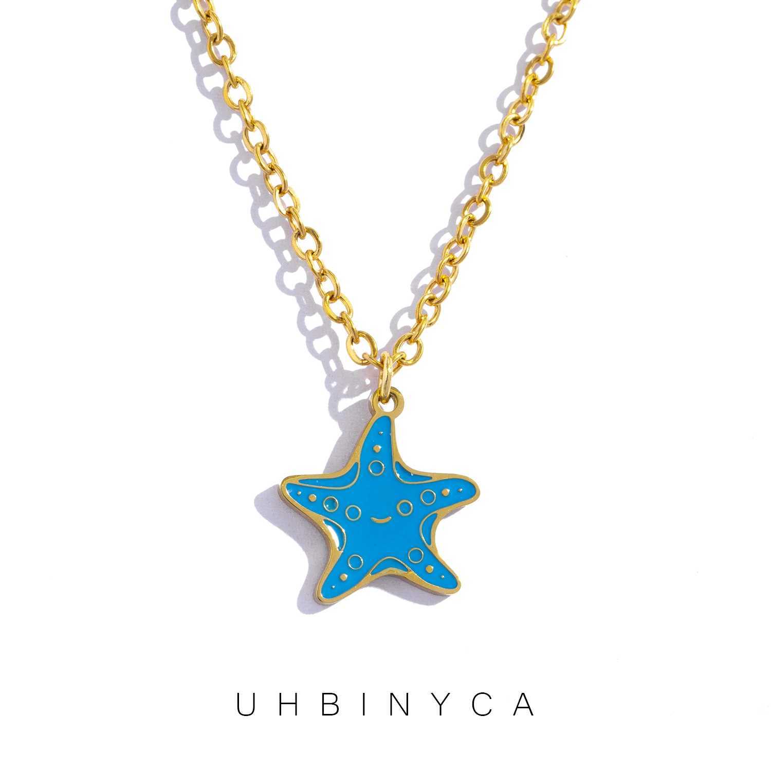 Blue Starfish Pendant Necklace for Women Polished Stainless Steel Delicate Jewelry Compact Elegant Design Perfect Gift for Her XJ250604