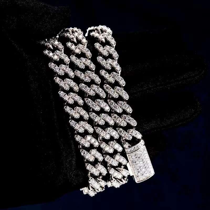 GRA Hip Hop Iced Out Bling 925 Sterling Silver Pass Diamond Tester 12MM VVS Moissanite Prong Miami Cuban Link Chain for Men