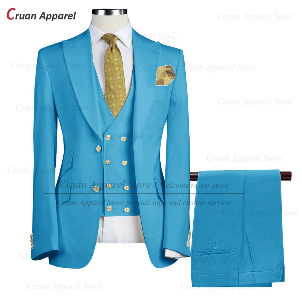 Tailor-made Ivory White Suits for Men Slim fit Prom Wedding Groom Tuxedo Set Party Gold Buttons Blazer Vest Pants 3 Pieces 250530