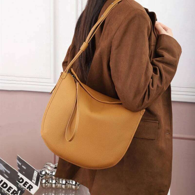 Burminsa Cowhide Genuine Leather Crescent Shoulder Bags For Women Designer Crossbody Shopper Tote Ladies Handbags bag