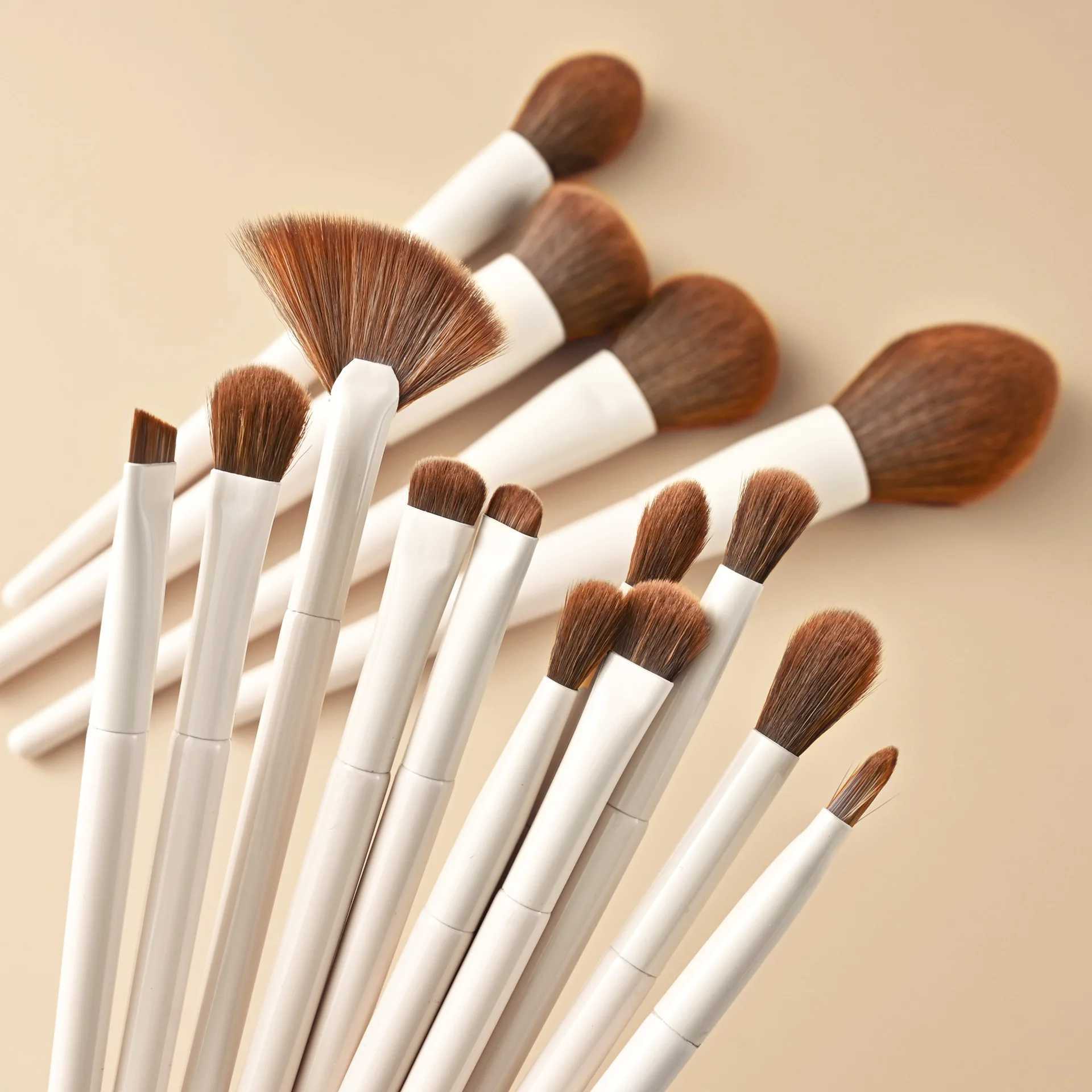 15pcs Makeup Brushes Custom White Color Brown Hair Makeup Brush Set Private Label Pro Beauty Tools Wholesale 5set/lot W250605