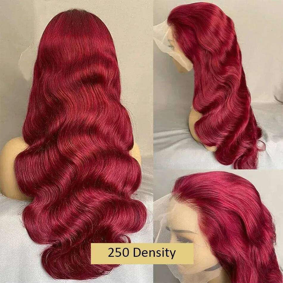 Body Wave Human Hair 99J Bury 13x6 Frontal Wigs 28 30 32 Inch 13x4 Lace Front Wig Red HD Transparent Wine Brazilian