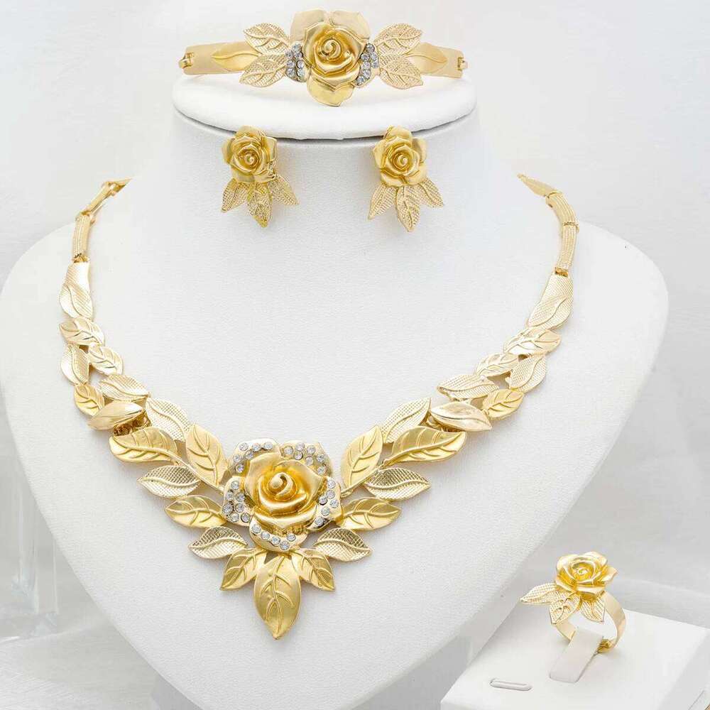 Jewelry For Women Flower Pendant Necklace Gold Plated Fashion Design Earring Bracelet Ring Sets Exquisite Gifts
