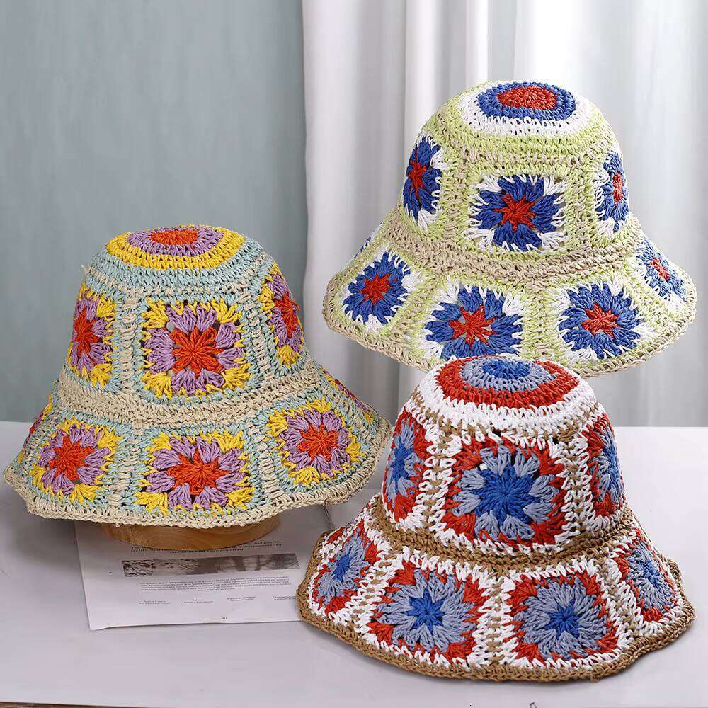 Spring and Autumn Straw Crochet Bucket Protection Beach Sun Women's Hat
